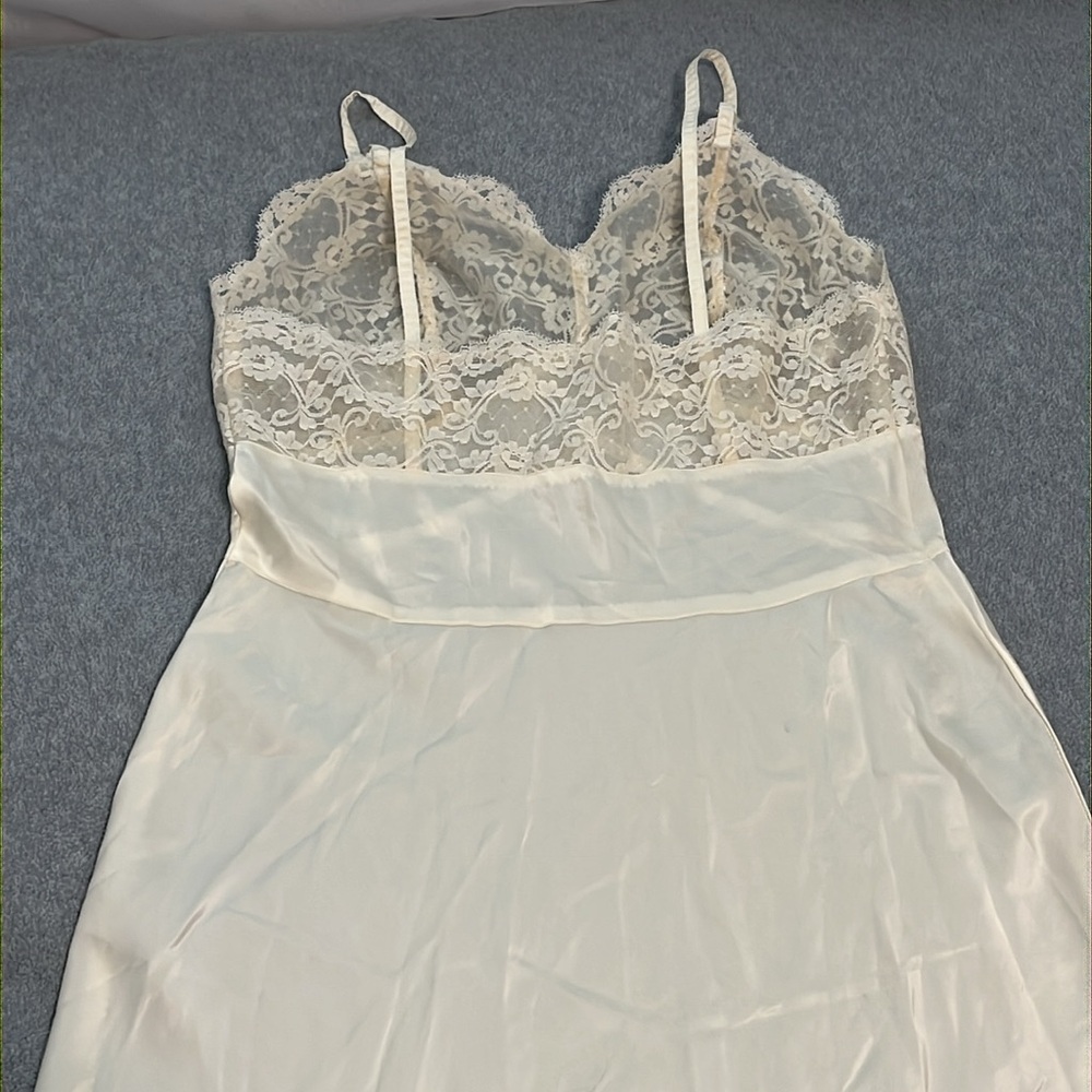 Vintage Fischer Heavenly Silk Lingerie Slip Dress Small Lace Satin Grunge - Picture 8 of 12